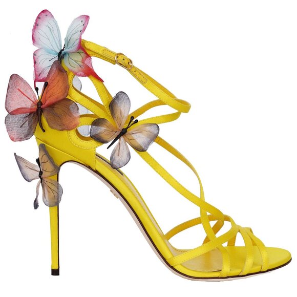Dolce & Gabbana - Butterfly Silk Strap Sandals Pumps Heels KEIRA Yellow 40 US 10 - Picture 1 of 5